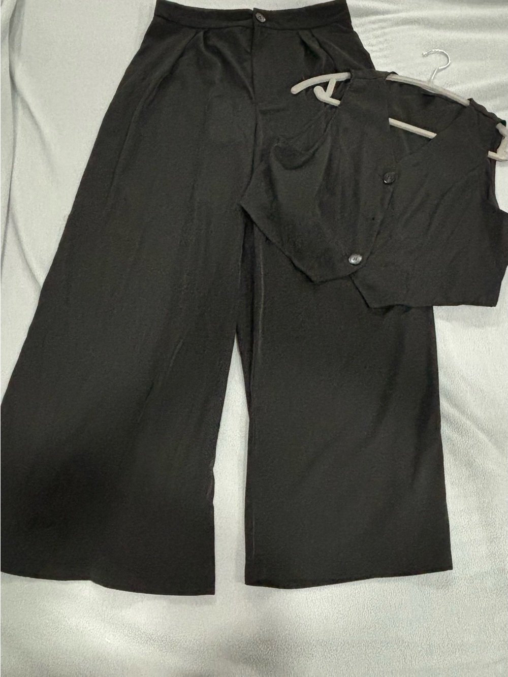 SHEIN Black Wide-Leg Suit Pants with Matching Black Sleeveless Blazer